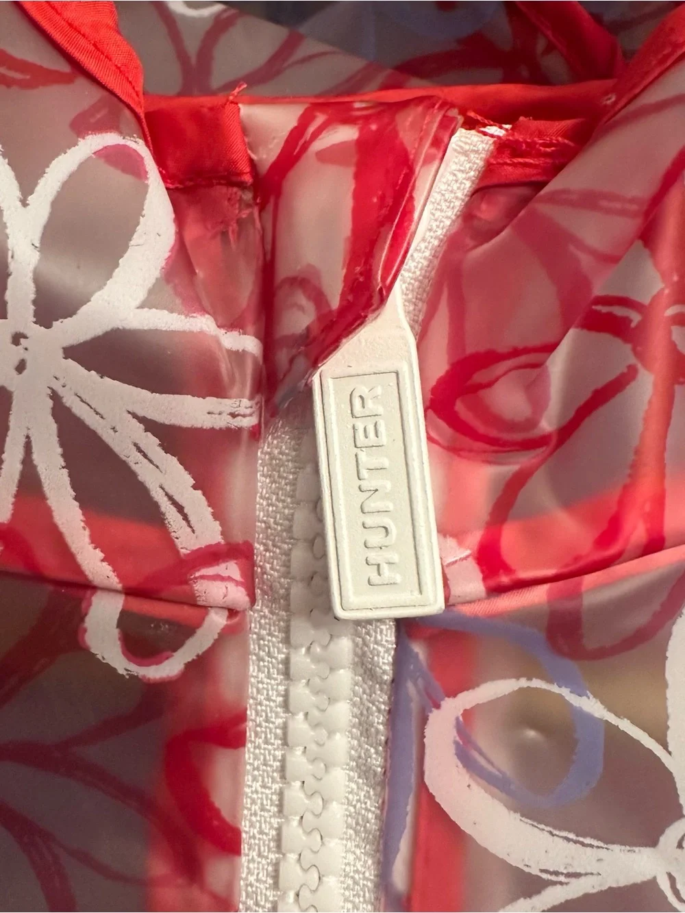 HUNTER Kids Red White Floral Transparent Raincoat Jacket Youth Girls 8
